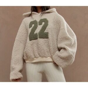 Missguided Woman's Oversized Sherpa Teddy Bear Fleece Sweatshirt Hoodie Lettered